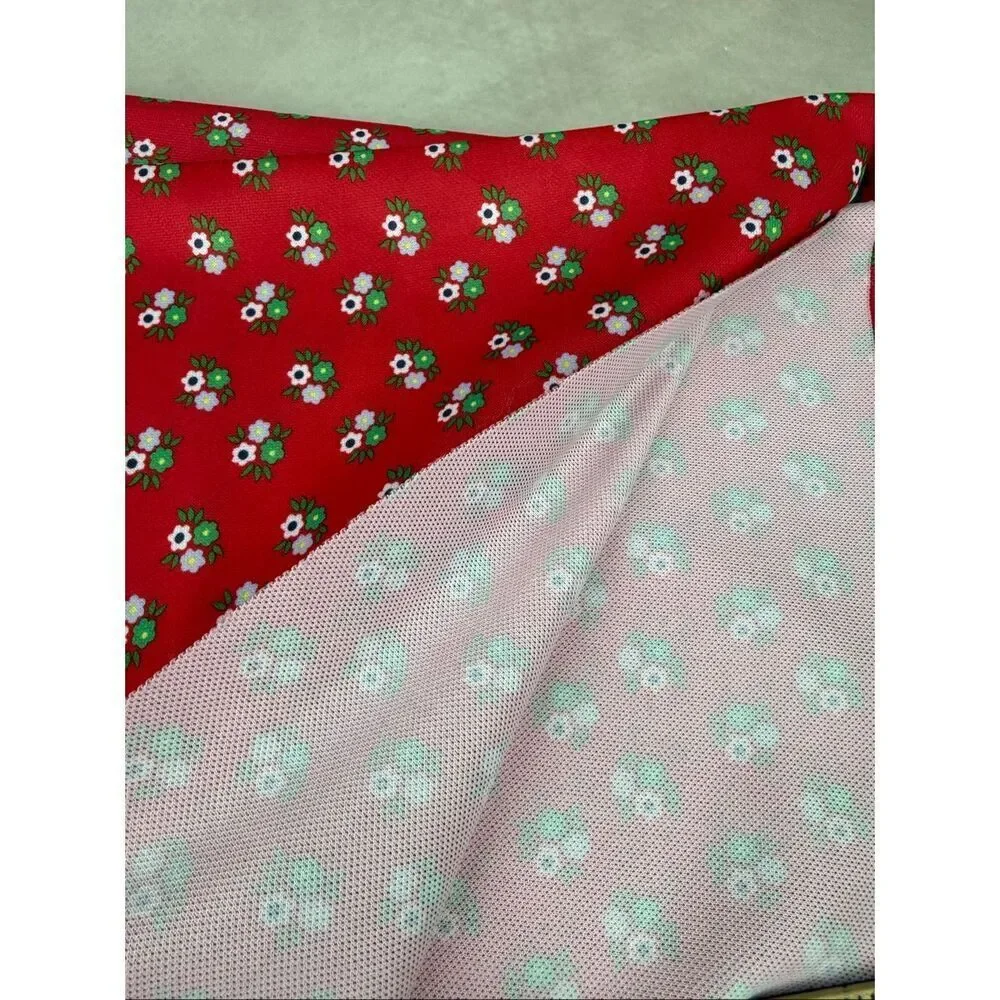 Vintage Fabric Red Flower Power Polyester Knit 54x60”